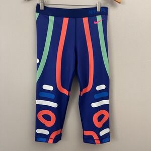 Nike‎ Pro Leggings Womens Large Blue Loops Lines Dri-FIT Capri Pants Workout Gym